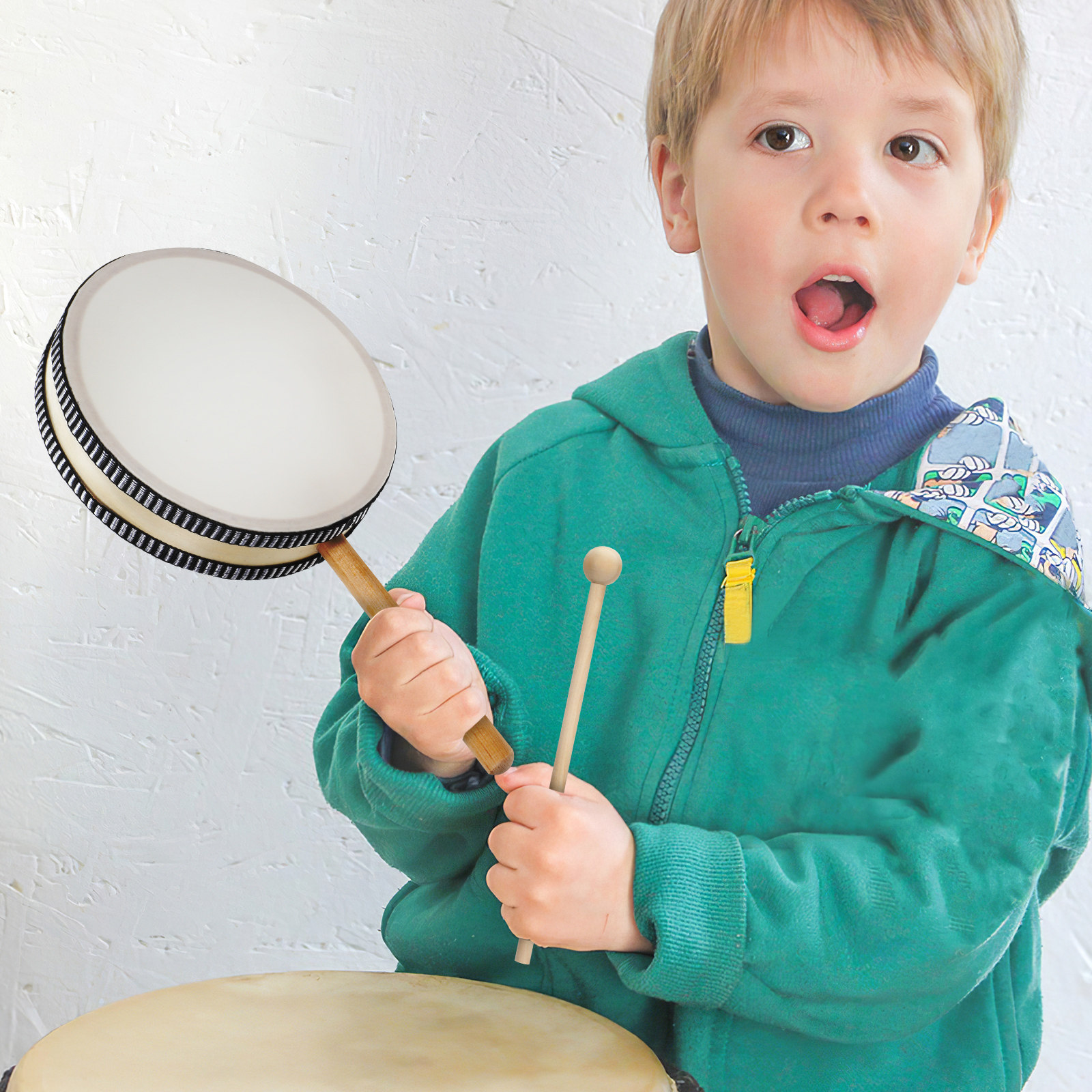 1Set Hand Drum Wooden Hand Per - Kids Education Music avaliação e preço