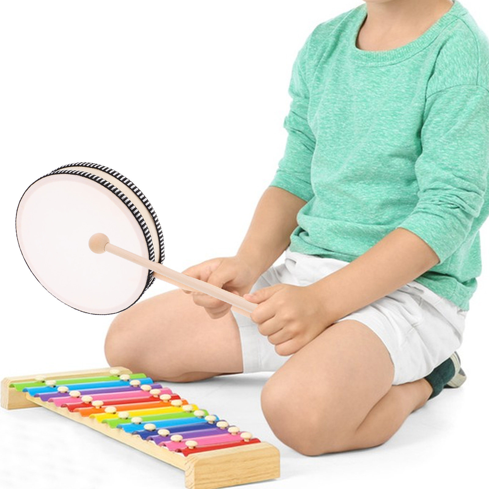 1Set Hand Drum Compact Wooden  - Kids Education Music avaliação e preço
