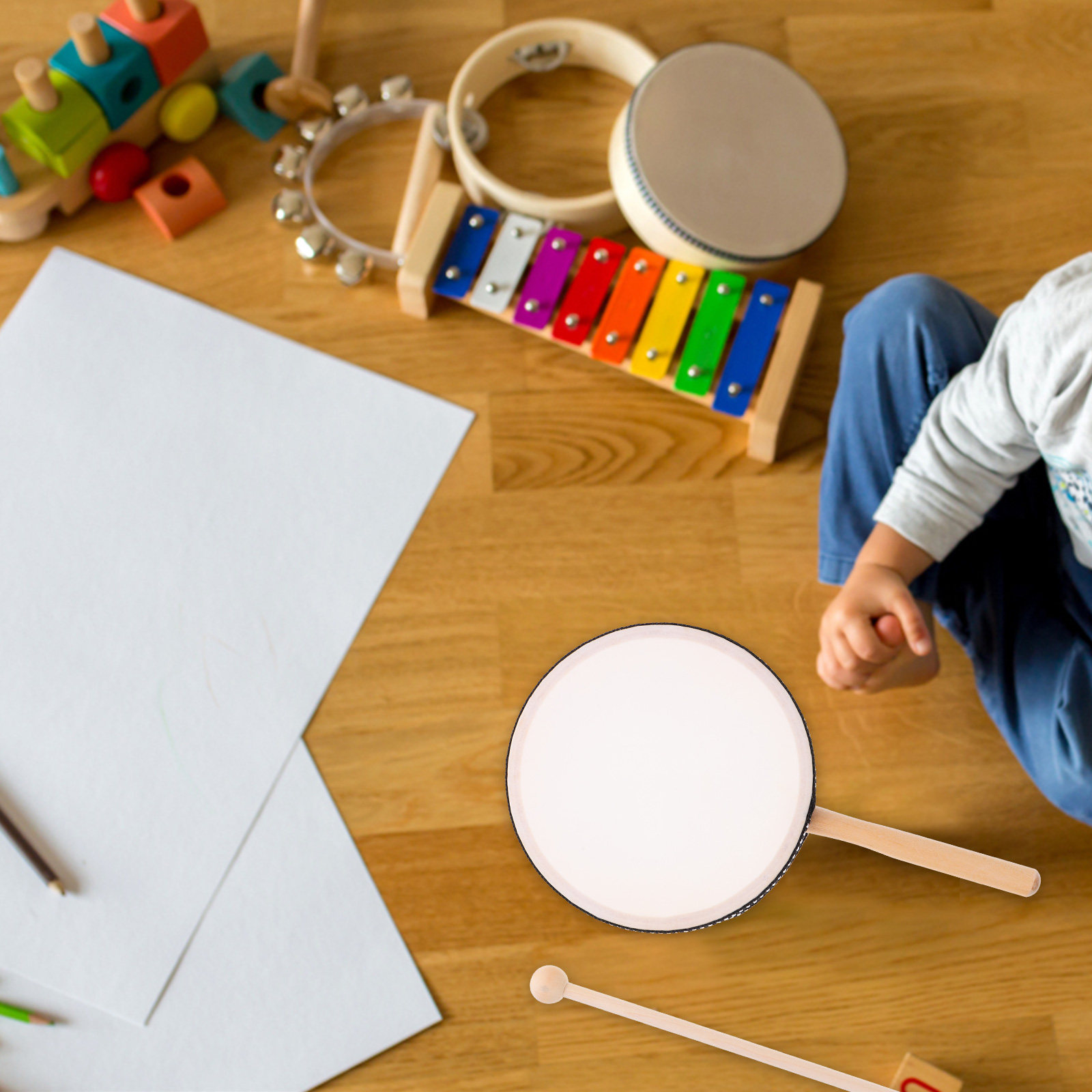 1Set Hand Drum Compact Wooden  - Kids Education Music avaliação e preço