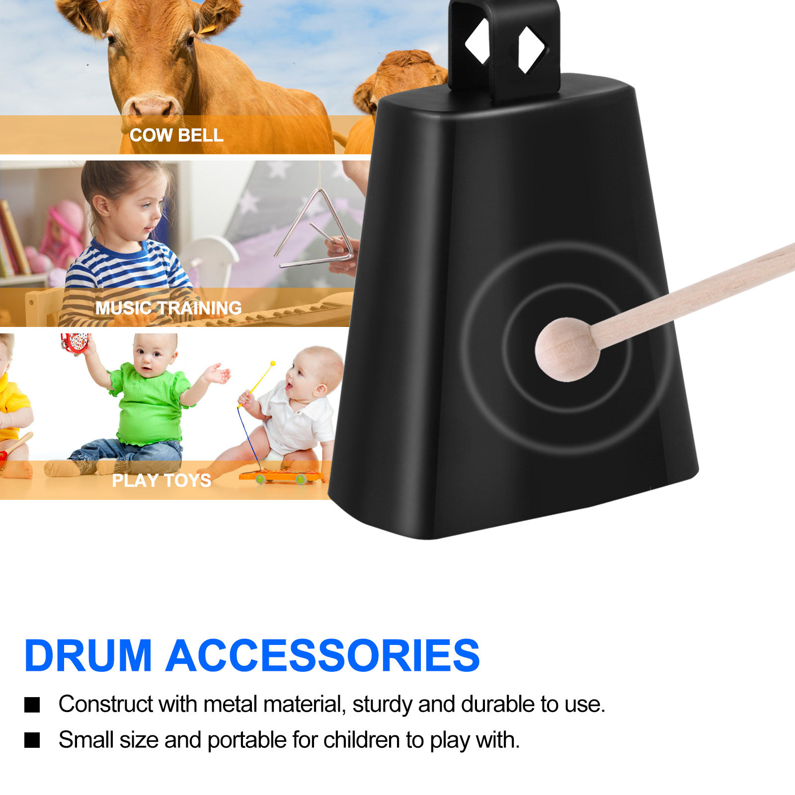 Metal Cow Bell Percussion Inst - Kids Education Music avaliação e preço